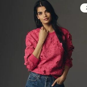 Anthropologie Endless Rose Vibrant Pink Lace Top